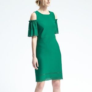 BR laser cut crepe cold shoulder dress size L